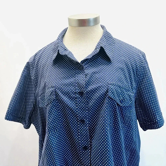 ONLY NECESSITIES Women Short Sleeve Button Down Polka-Dots Blue Shirt Size 1X - Picture 2 of 13